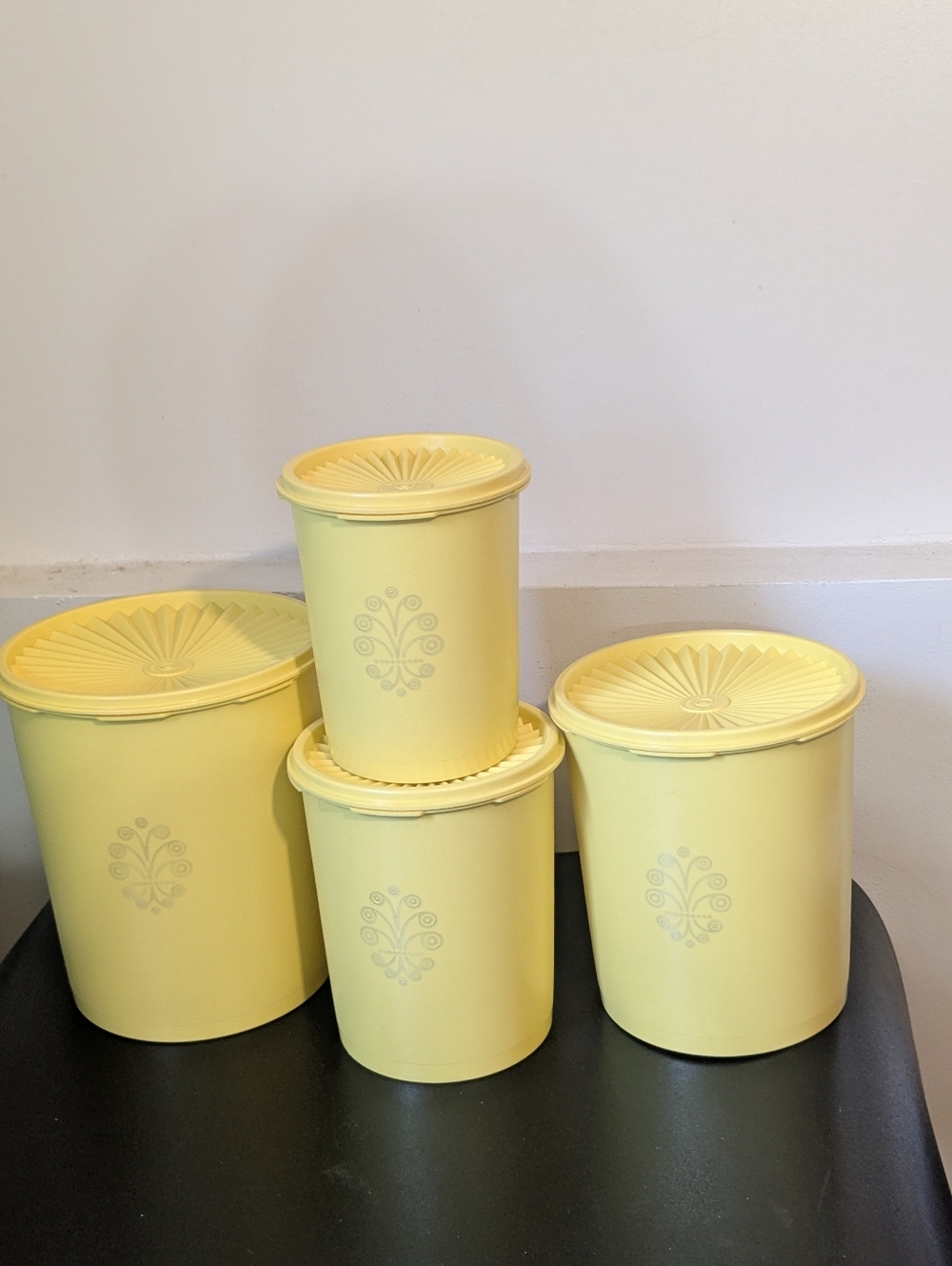 Tupperware Vintage 70's Daffodil Yellow Servalier Nesting  Canister Set W/Lids